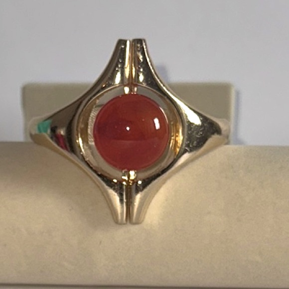 Lanvin Jewelry - Vintage 70s Lanvin Gold Bracelet with Red Cabochon Centerpiece
